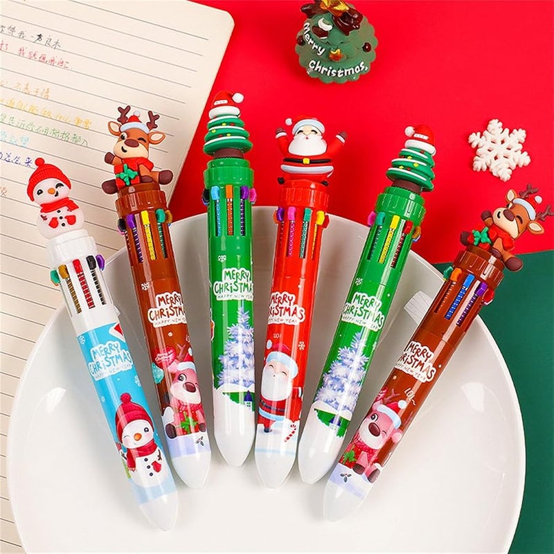 Christmas Tree Ballpoint Pen 6 Pcs Multicolor 10 In 1 Shuttle Office School Supplies - Image 4